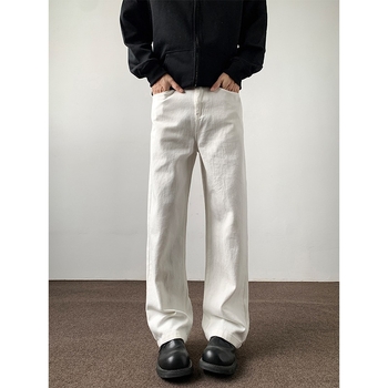 Джинси с прав силует, с множество джобове, средна талия, памучен деним, измити