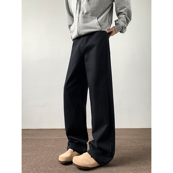 Джинси с прав силует, с множество джобове, средна талия, памучен деним, измити