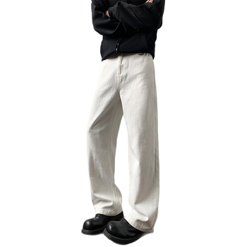 Джинси с прав силует, с множество джобове, средна талия, памучен деним, измити