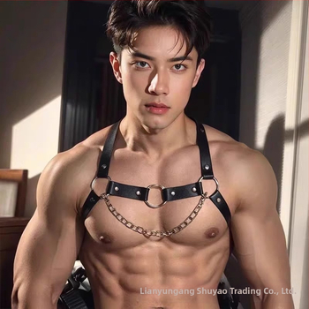 Vīriešu fetiša apakšveļa ar plecu siksnām un ķēdītēm, erotiska uniforma, poliesters 90–95%