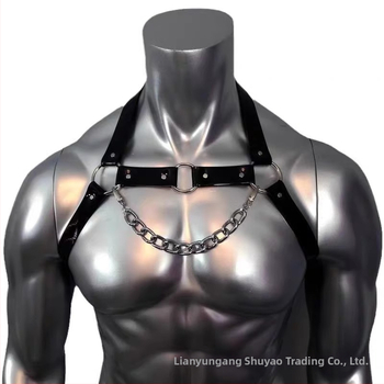 Vīriešu fetiša apakšveļa ar plecu siksnām un ķēdītēm, erotiska uniforma, poliesters 90–95%