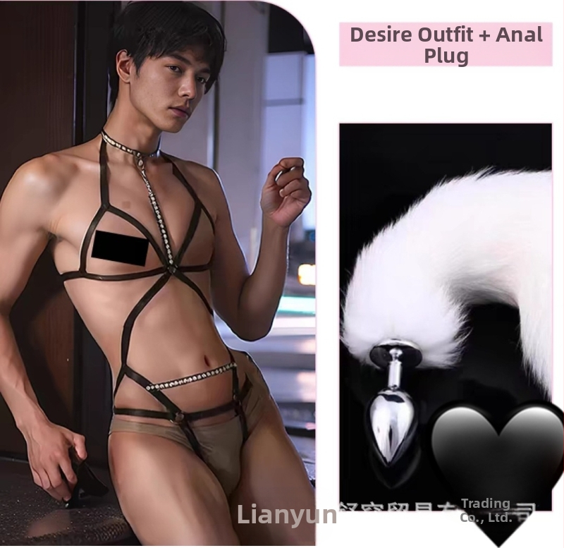 Vīriešu fetiša apakšveļa ar plecu siksnām un ķēdītēm, erotiska uniforma, poliesters 90–95%