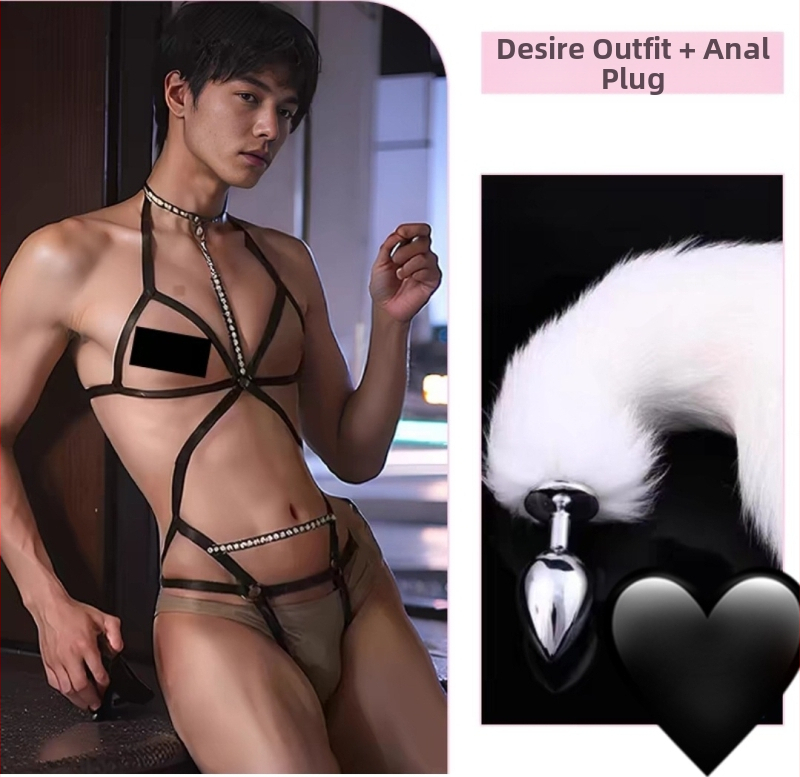 Vīriešu fetiša apakšveļa ar plecu siksnām un ķēdītēm, erotiska uniforma, poliesters 90–95%