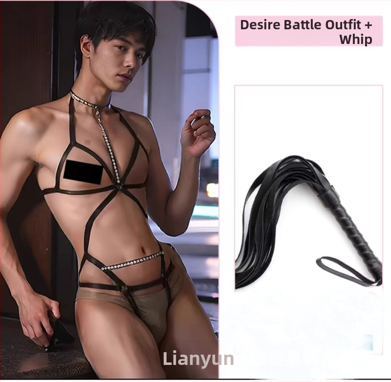 Vīriešu fetiša apakšveļa ar plecu siksnām un ķēdītēm, erotiska uniforma, poliesters 90–95%