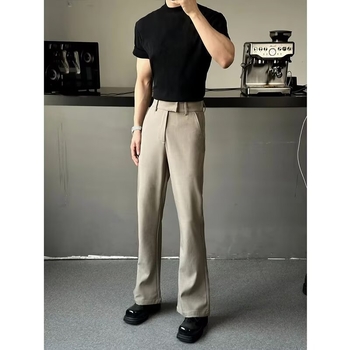 Ανδρικά casual παντελόνια ευθείας γραμμής, μεσαίας μέσης, κλείσιμο με κουμπί; ανάμειξη πολυεστερικού με γρήγορο στέγνωμα και αίσθηση ice-silk; κατάλληλα για τετρά εποχές