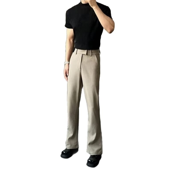 Ανδρικά casual παντελόνια ευθείας γραμμής, μεσαίας μέσης, κλείσιμο με κουμπί; ανάμειξη πολυεστερικού με γρήγορο στέγνωμα και αίσθηση ice-silk; κατάλληλα για τετρά εποχές