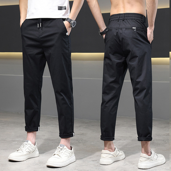 Ανδρικά καλοκαιρινά παντελόνια Slim-Fit Straight, 98% βαμβάκι, cropped μήκος, μεσαία μέση, φερμουάρ, τσέπες, αναπνέον ύφασμα