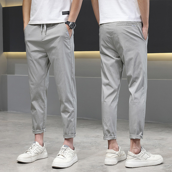 Ανδρικά καλοκαιρινά παντελόνια Slim-Fit Straight, 98% βαμβάκι, cropped μήκος, μεσαία μέση, φερμουάρ, τσέπες, αναπνέον ύφασμα