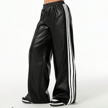 AC794 Женски полиестер-спандекс casual свободни широки панталони, уличен хипстър стил, свободна кройка, регулируема талия, дължина: панталони