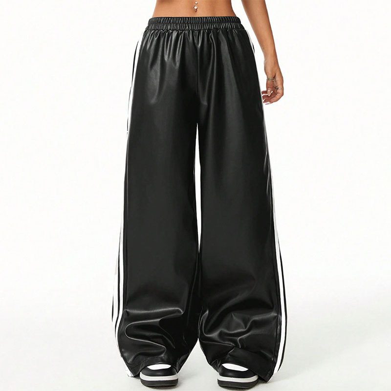 AC794 Женски полиестер-спандекс casual свободни широки панталони, уличен хипстър стил, свободна кройка, регулируема талия, дължина: панталони
