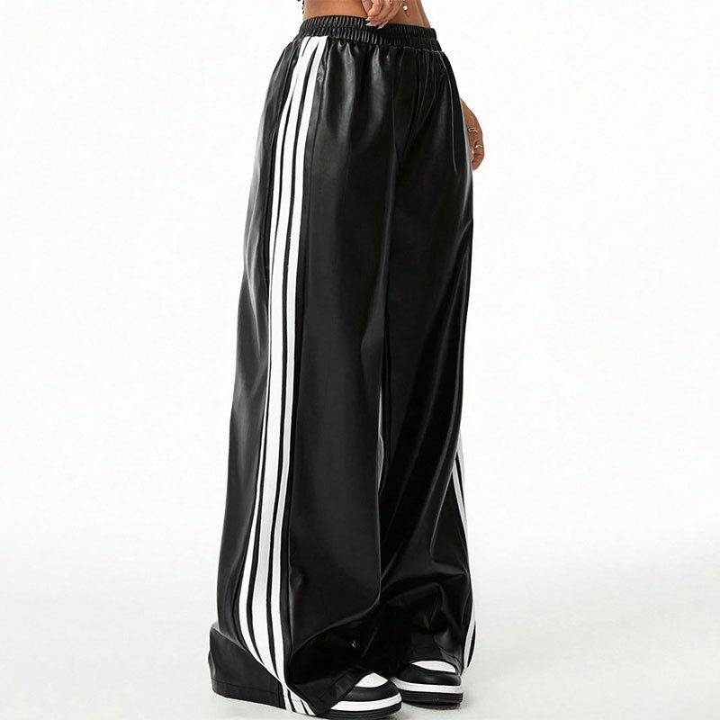 AC794 Женски полиестер-спандекс casual свободни широки панталони, уличен хипстър стил, свободна кройка, регулируема талия, дължина: панталони