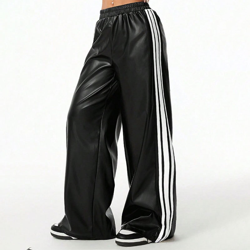 AC794 Женски полиестер-спандекс casual свободни широки панталони, уличен хипстър стил, свободна кройка, регулируема талия, дължина: панталони