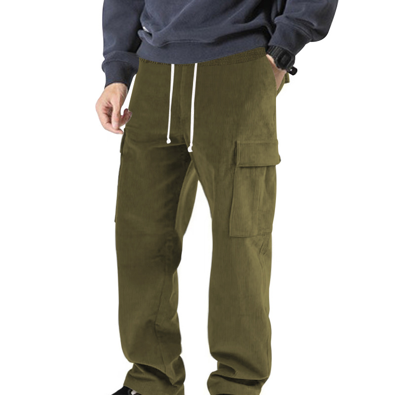 Kényelmes kordbársony egyenes szabású nadrág, magas derék, több zseb, pántos zárás