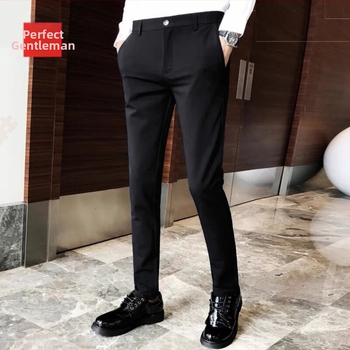 Παντελόνια επιχειρηματικού στυλ με ίσιο κόψιμο, ύφασμα corduroy, κύριο ύφασμα Flax, για εργασία