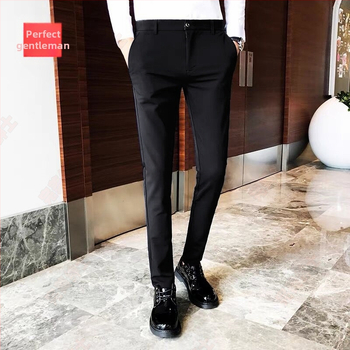 Παντελόνια επιχειρηματικού στυλ με ίσιο κόψιμο, ύφασμα corduroy, κύριο ύφασμα Flax, για εργασία