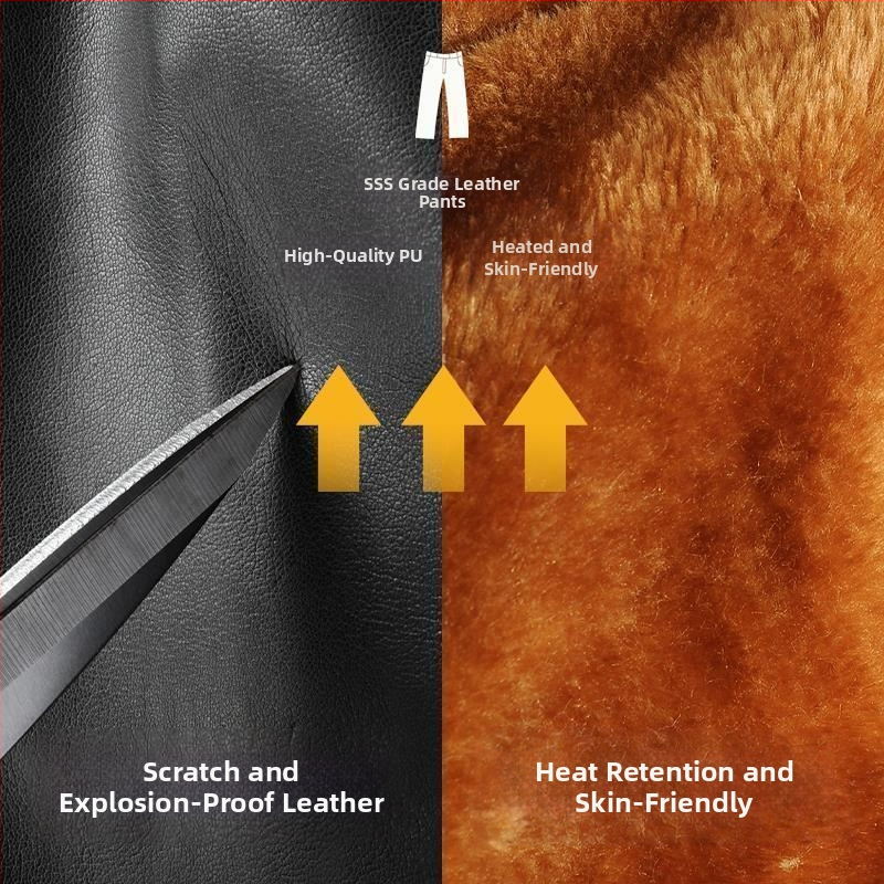 Мъжки PU кожени панталони с подплата от пух, права кройка, висока талия, зимен дебел материал, ретро стил