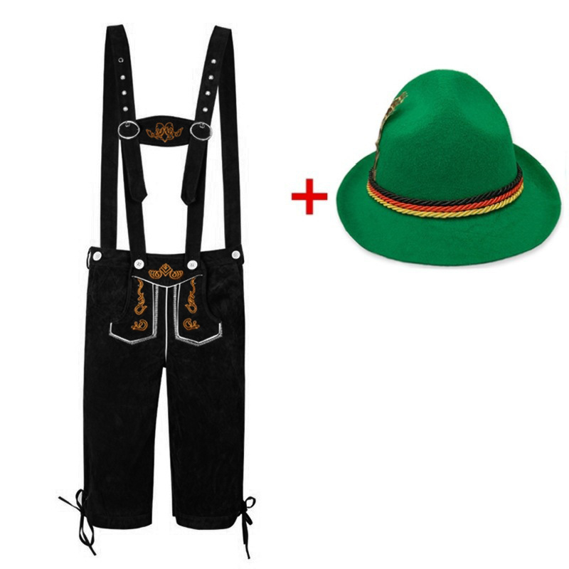 Vīriešu Oktoberfest kostīms – bez piedurknēm vestes, saīsinātas bikses līdz potītēm, cepure, poliesters, druka