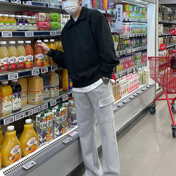 Ανδρικά παντελόνια με ίσια γραμμή, εργασιακού στυλ, μεσαία μέση, πολυεστερική σύνθεση, πολλές τσέπες, χωρίς ζώνη