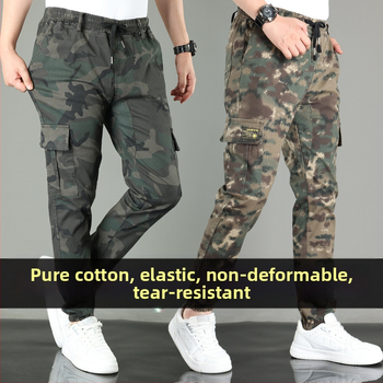 Ανδρικά παντελόνια καμουφλάζ για εργασία, ίσιο κόψιμο, με πολλαπλές τσέπες, βαμβακερά, κατάλληλα για άνοιξη-φθινόπωρο