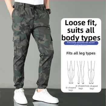 Ανδρικά παντελόνια καμουφλάζ για εργασία, ίσιο κόψιμο, με πολλαπλές τσέπες, βαμβακερά, κατάλληλα για άνοιξη-φθινόπωρο