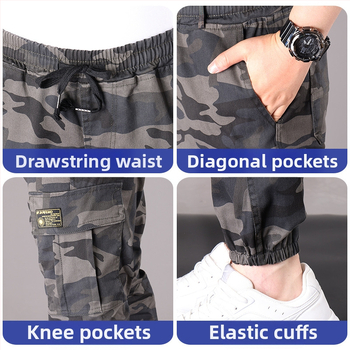 Ανδρικά παντελόνια καμουφλάζ για εργασία, ίσιο κόψιμο, με πολλαπλές τσέπες, βαμβακερά, κατάλληλα για άνοιξη-φθινόπωρο