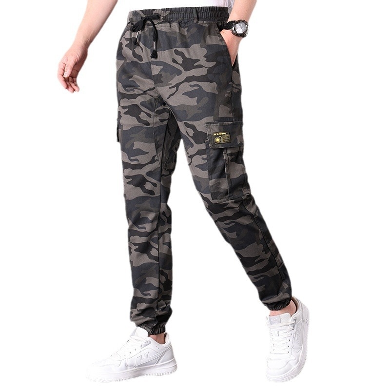 Pantaloni casual de lucru din bumbac, camuflaj, croi drept, talie medie, cu mai multe buzunare, pentru primăvară-toamnă