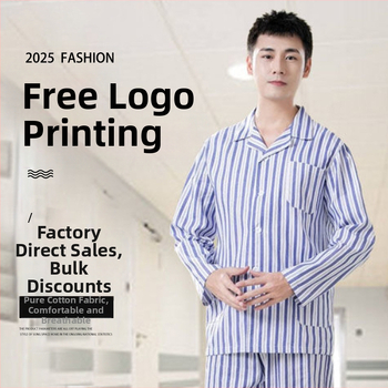 Ligoninės pacientų chalatas, medvilnė, unisex, ilgos rankovės, kostiumo tipo apykaklė, drėgmę išgarinanti medžiaga