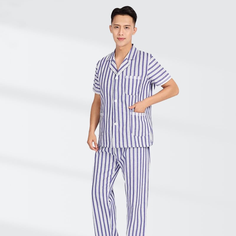 Ligoninės pacientų chalatas, medvilnė, unisex, ilgos rankovės, kostiumo tipo apykaklė, drėgmę išgarinanti medžiaga