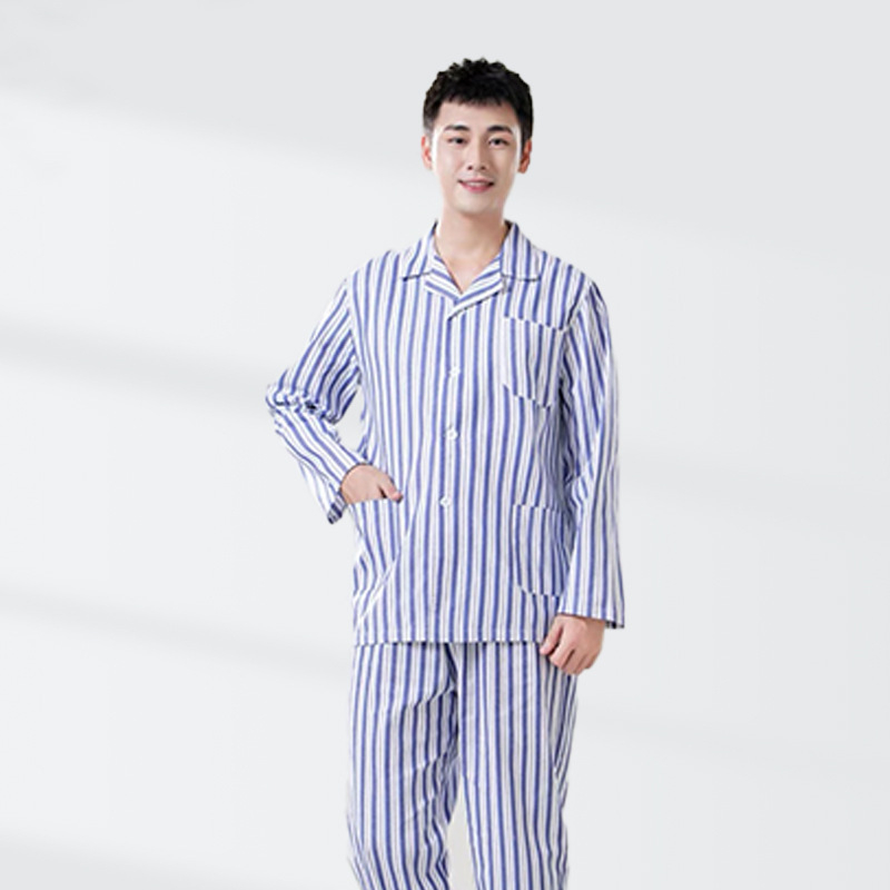 Ligoninės pacientų chalatas, medvilnė, unisex, ilgos rankovės, kostiumo tipo apykaklė, drėgmę išgarinanti medžiaga