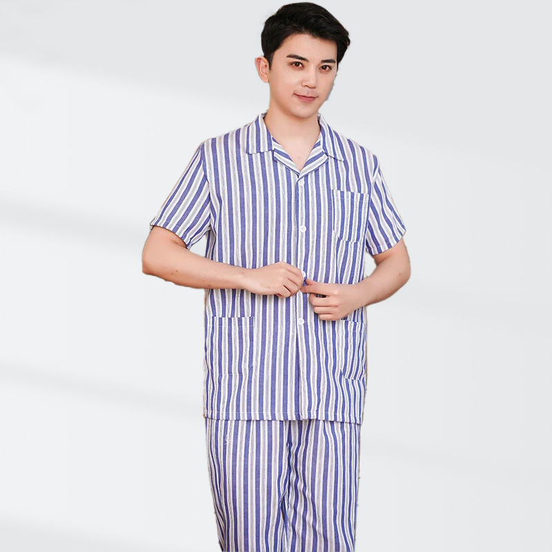 Ligoninės pacientų chalatas, medvilnė, unisex, ilgos rankovės, kostiumo tipo apykaklė, drėgmę išgarinanti medžiaga