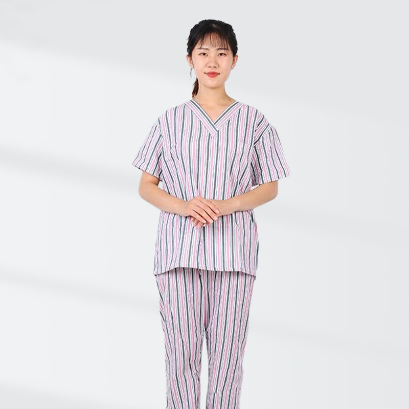 Ligoninės pacientų chalatas, medvilnė, unisex, ilgos rankovės, kostiumo tipo apykaklė, drėgmę išgarinanti medžiaga