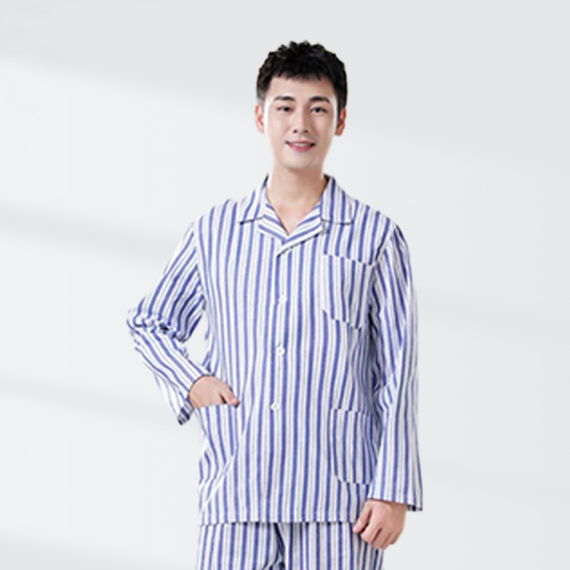 Ligoninės pacientų chalatas, medvilnė, unisex, ilgos rankovės, kostiumo tipo apykaklė, drėgmę išgarinanti medžiaga