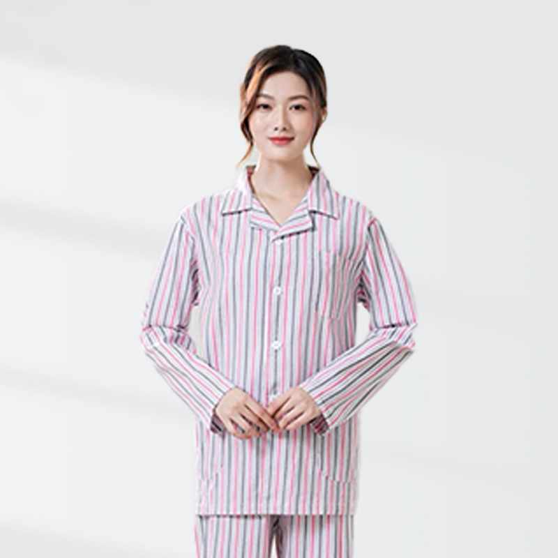 Ligoninės pacientų chalatas, medvilnė, unisex, ilgos rankovės, kostiumo tipo apykaklė, drėgmę išgarinanti medžiaga