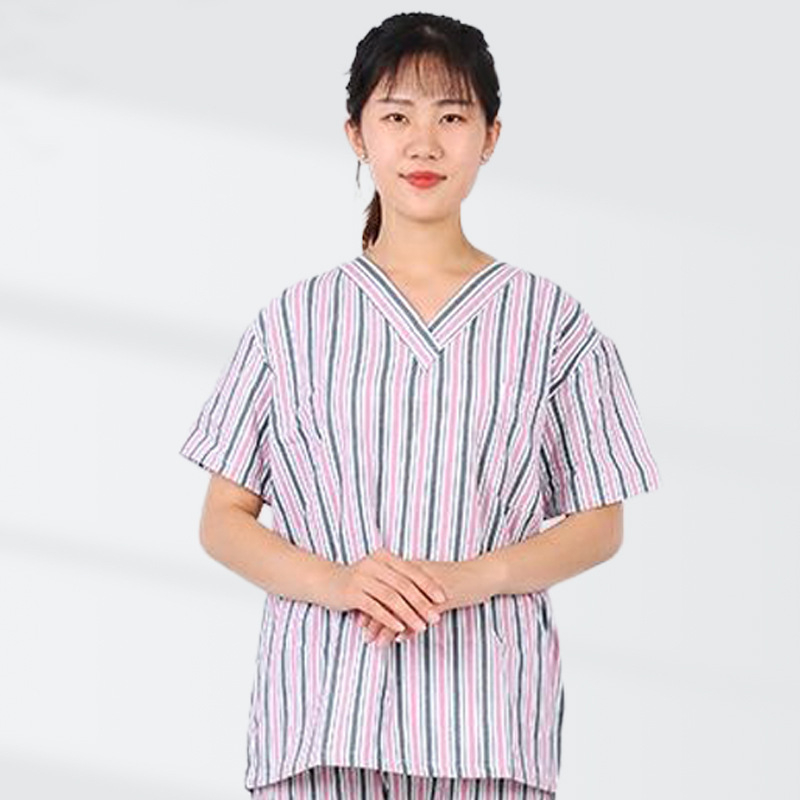 Ligoninės pacientų chalatas, medvilnė, unisex, ilgos rankovės, kostiumo tipo apykaklė, drėgmę išgarinanti medžiaga