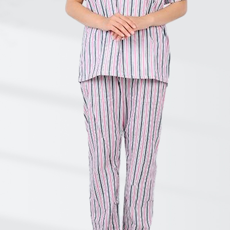 Ligoninės pacientų chalatas, medvilnė, unisex, ilgos rankovės, kostiumo tipo apykaklė, drėgmę išgarinanti medžiaga