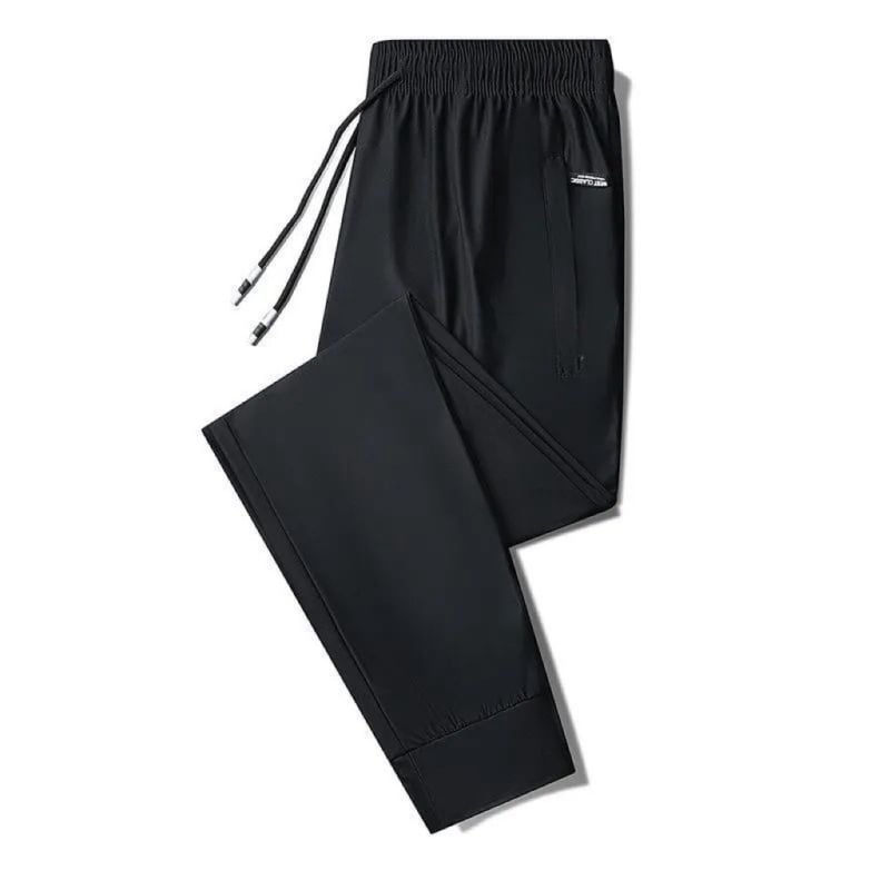 Szabadidős sportnadrág – laza szabás, lélegző elasztikus anyag, nedvességelvezető, teljes hosszúságú, övvel és dupla derékkal