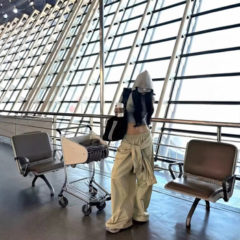 Дамски ежедневни панталони с широки крачоли, памук-еластанова смес, средна талия, микроеластичност, есен 2024