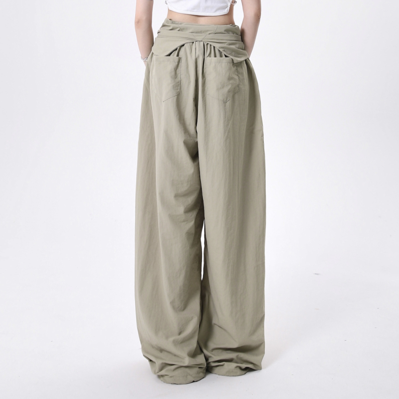 Дамски ежедневни панталони с широки крачоли, памук-еластанова смес, средна талия, микроеластичност, есен 2024