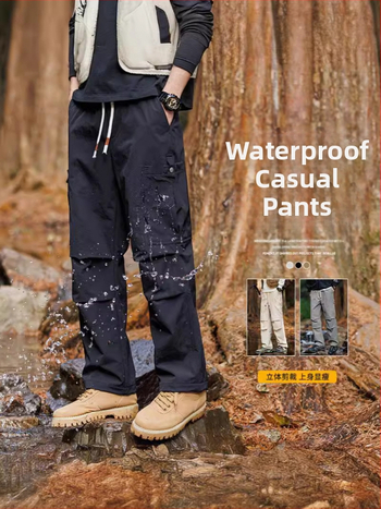 Ανδρικά ναϊλον cargo casual παντελόνια με πολλαπλές τσέπες, ζώνη και κορδόνι κλεισίματος, μεσαία μέση, τεσσάρων εποχών άνεσης