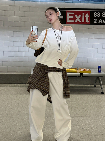 Ежедневни панталони с висока талия, широки крачоли, полиестер-памучна смес, микроеластичност, есен 2024