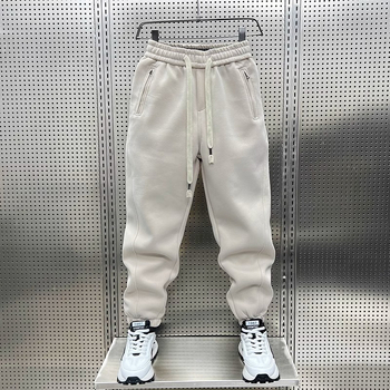 Ανδρικά παντελόνια τζόγκερ με παχύ ύφασμα, άνετη εφαρμογή, μέση μεσαίου ύψους, μήκος 9/10, πολυεστερικό ύφασμα