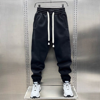 Ανδρικά παντελόνια τζόγκερ με παχύ ύφασμα, άνετη εφαρμογή, μέση μεσαίου ύψους, μήκος 9/10, πολυεστερικό ύφασμα