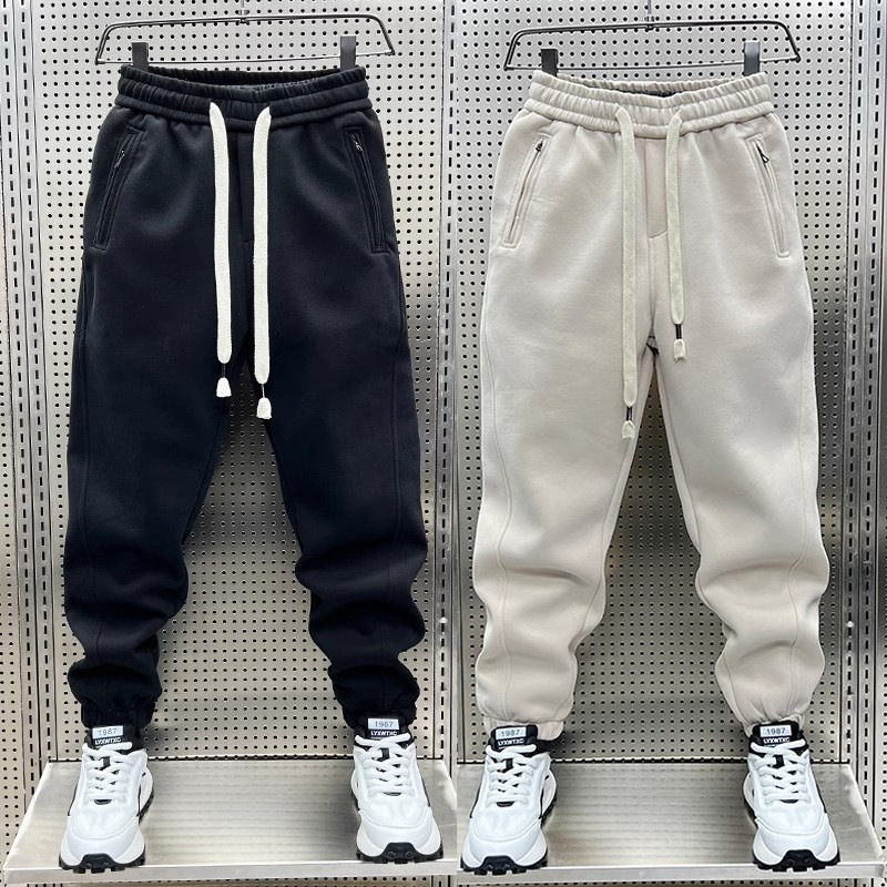 Vīriešu biezas džogeru bikses, brīvā piegriezuma, vidējā jostas augstums, 9/10 garums, poliestera audums