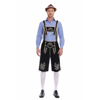 Костюм за Октоберфест: риза с каре и панталони с презрамки за мъжко сценично облекло (Полиестер; пролет 2024; възраст 18–24; Основни тъкани под 30%)