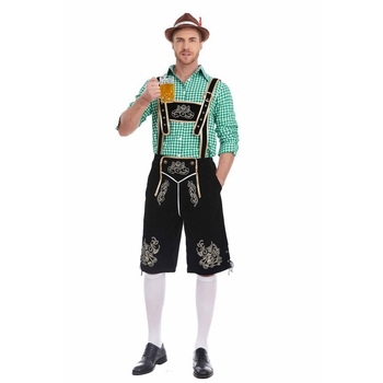 Костюм за Октоберфест: риза с каре и панталони с презрамки за мъжко сценично облекло (Полиестер; пролет 2024; възраст 18–24; Основни тъкани под 30%)