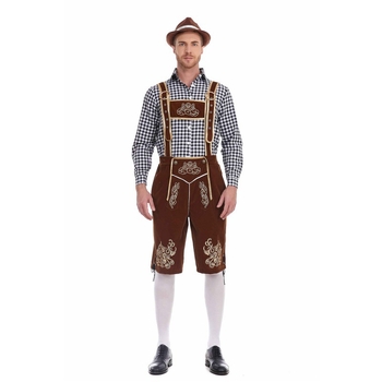 Костюм за Октоберфест: риза с каре и панталони с презрамки за мъжко сценично облекло (Полиестер; пролет 2024; възраст 18–24; Основни тъкани под 30%)