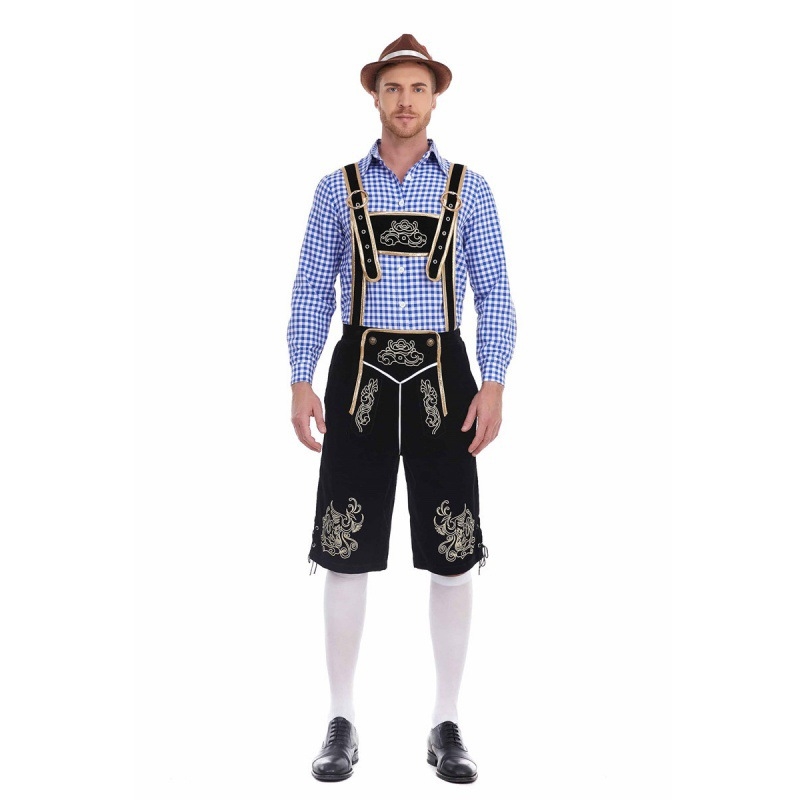 Костюм за Октоберфест: риза с каре и панталони с презрамки за мъжко сценично облекло (Полиестер; пролет 2024; възраст 18–24; Основни тъкани под 30%)
