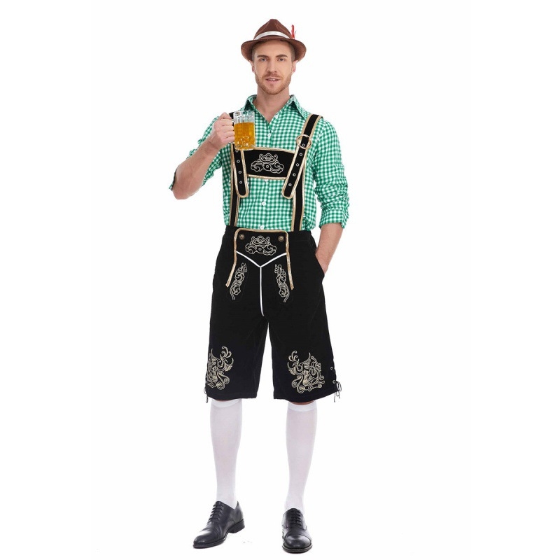 Костюм за Октоберфест: риза с каре и панталони с презрамки за мъжко сценично облекло (Полиестер; пролет 2024; възраст 18–24; Основни тъкани под 30%)