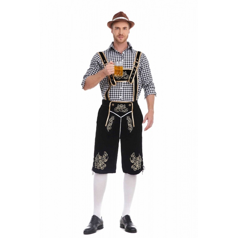Костюм за Октоберфест: риза с каре и панталони с презрамки за мъжко сценично облекло (Полиестер; пролет 2024; възраст 18–24; Основни тъкани под 30%)