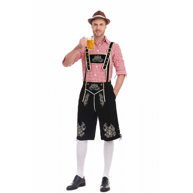 Костюм за Октоберфест: риза с каре и панталони с презрамки за мъжко сценично облекло (Полиестер; пролет 2024; възраст 18–24; Основни тъкани под 30%)